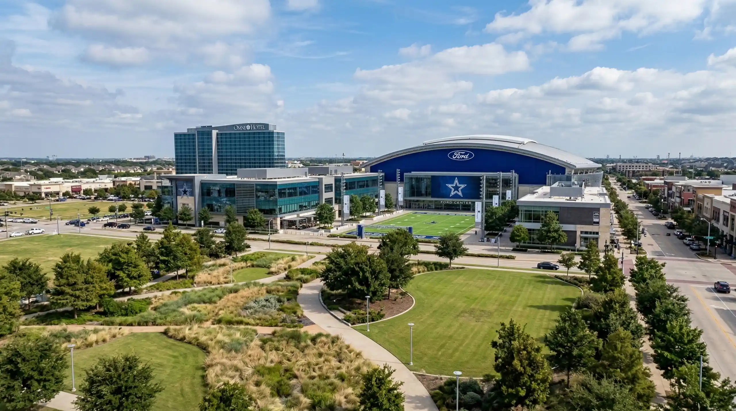 Frisco Texas Ford Center at The Star Cowboys Headquarters Omni Hotel aerial view