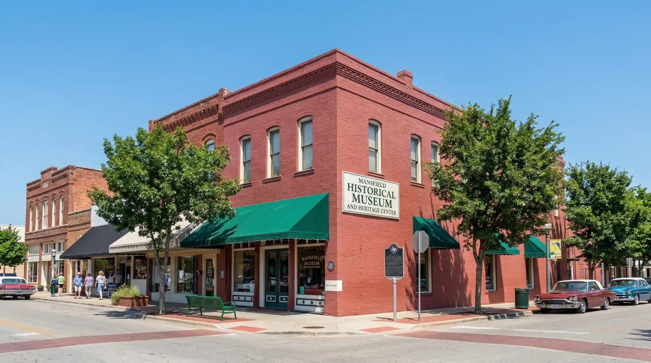 Mansfield Historical Museum and Heritage Center in downtown Mansfield Texas with red brick exterior