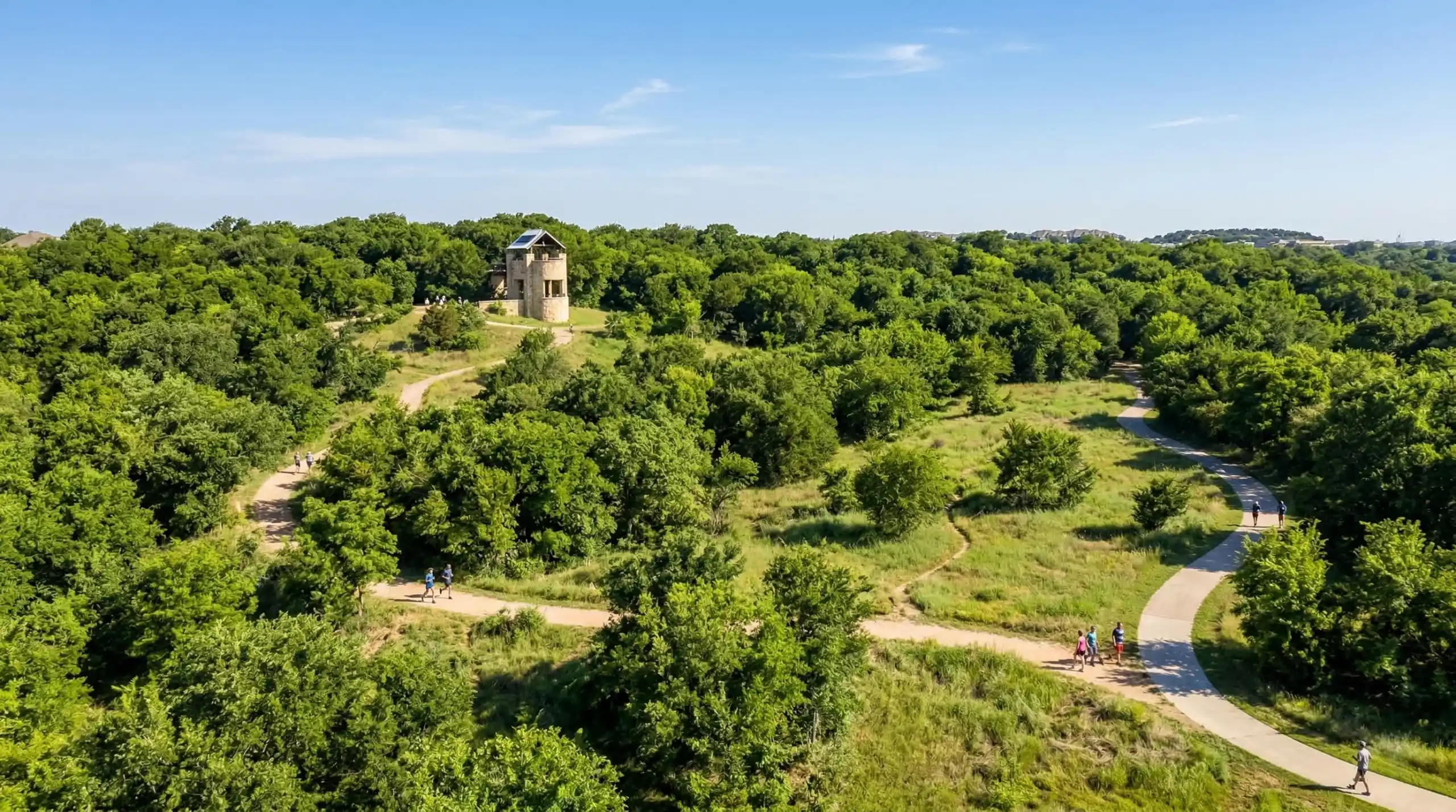Aerial view of Arbor Hills Nature Preserve trails in Plano Texas