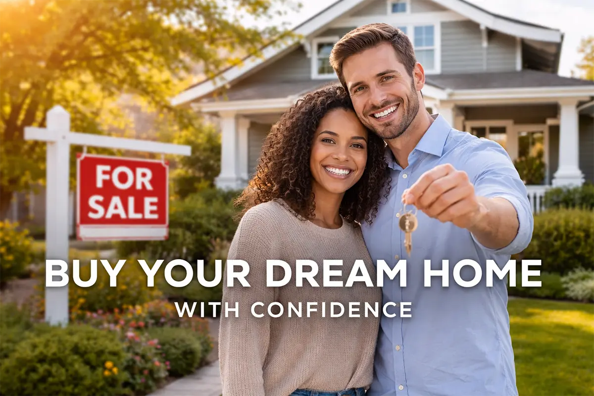 Happy home buyers holding keys in front of a house for sale for O’Reilly Realty Group buyer services in Mansfield TX